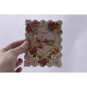 Countryside in Heart-shaped Frame, Used Greeting Card, With Love, Valentine